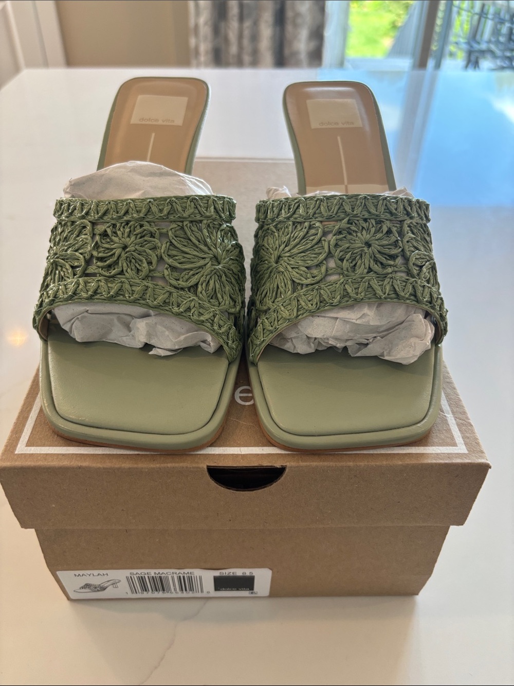 Dolce Vita Olive Green Crochet Slide Mules